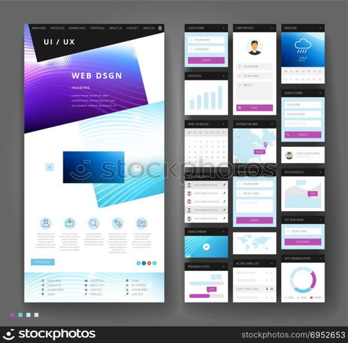 Website template design with interface elements. Vector illustration.