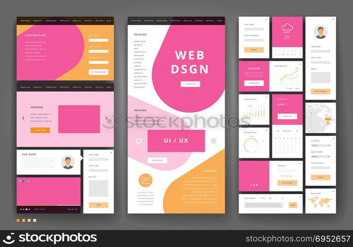 Website template design with interface elements. Vector illustration.