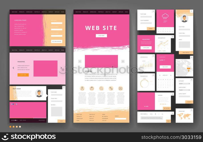 Website template design with interface elements. Vector illustration.. Website template design with interface elements