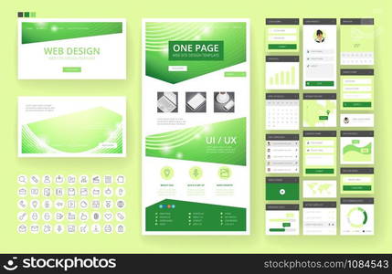 Website template, one page design, headers and interface elements.