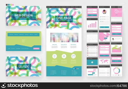 Website template, one page design, headers and interface elements.