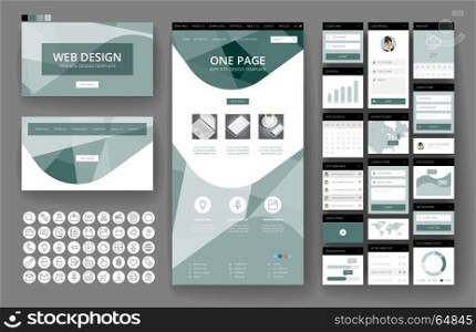 Website template, one page design, headers and interface elements.