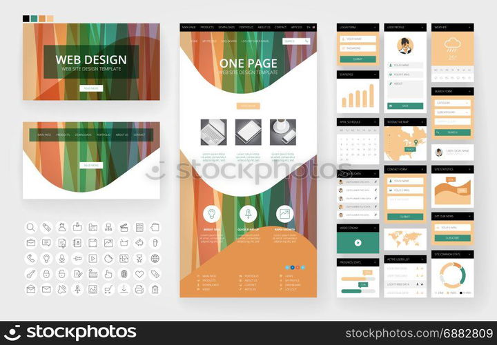 Website template, one page design, headers and interface elements.