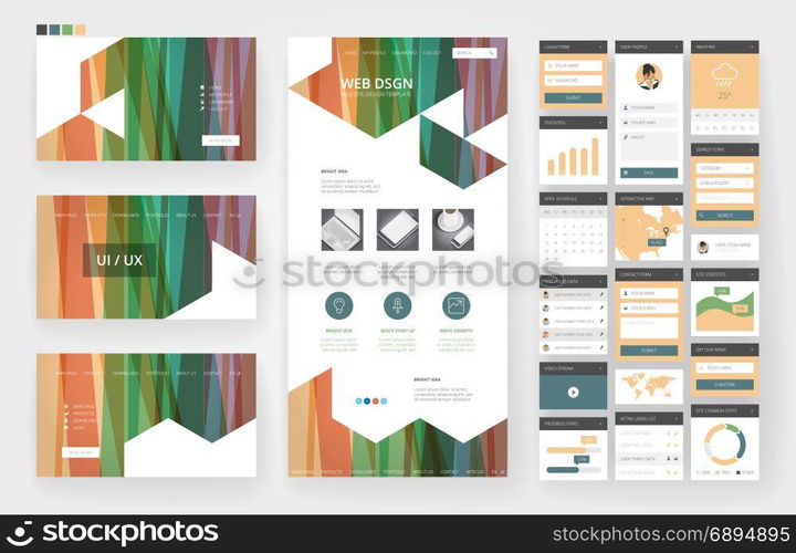 Website template, one page design, headers and interface elements.