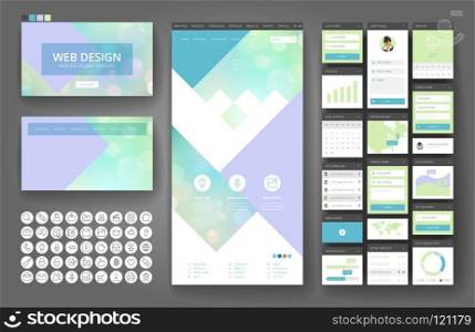 Website template, one page design, headers and interface elements. Bokeh defocused backgrounds.