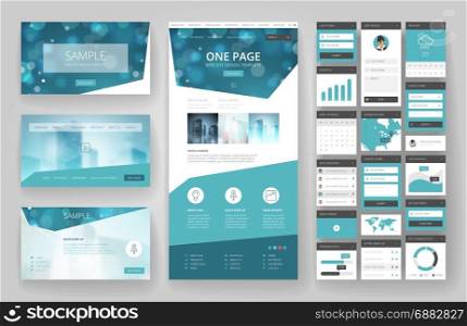 Website template, one page design, headers and interface elements. Bokeh defocused backgrounds.