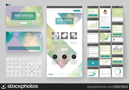 Website template, one page design, headers and interface elements. Bokeh defocused backgrounds.