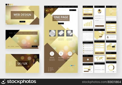 Website template, one page design, headers and interface elements. Bokeh defocused backgrounds.