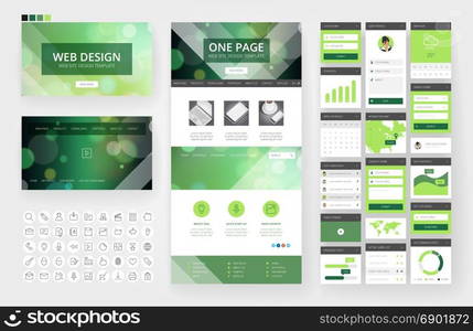 Website template, one page design, headers and interface elements. Bokeh defocused backgrounds.