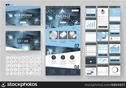 Website template, one page design, headers and interface elements. Business city backgrounds.