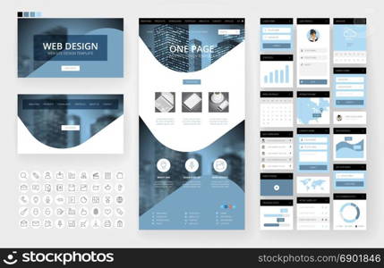 Website template, one page design, headers and interface elements. Business city backgrounds.