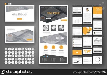 Website template, one page design, headers and interface elements. Office stationery background.