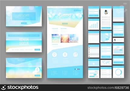 Website template, one page design, headers and interface elements. Travel agency, tropical summer resort.