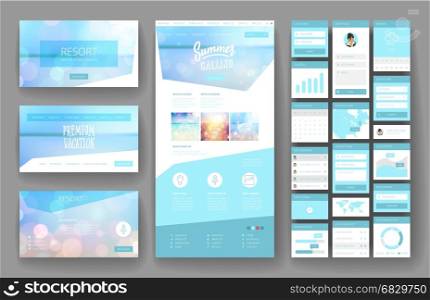 Website template, one page design, headers and interface elements. Travel agency, tropical summer resort.