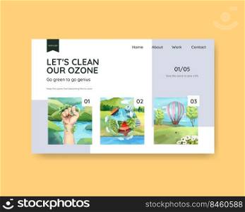Website template with world ozone day concept,watercolor style 