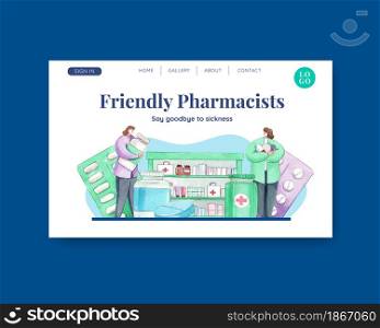 Website template with world pharmacists day concept,watercolor style