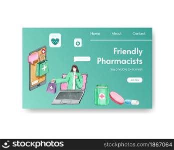 Website template with world pharmacists day concept,watercolor style