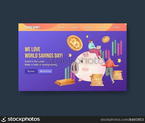 Website template with world savings day concept,watercolor style 