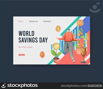 Website template with world savings day concept,watercolor style 