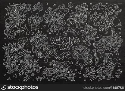 Wedding and love doodles hand drawn chalkboard vector symbols and objects. Wedding and love doodles hand drawn chalkboard vector symbols