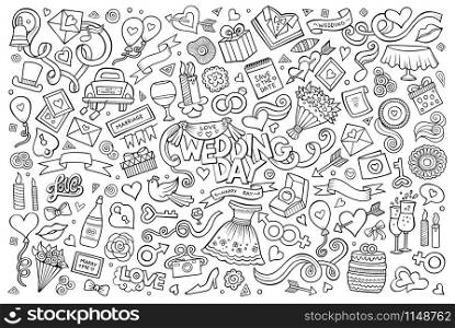 Wedding and love doodles hand drawn sketchy vector symbols. Wedding and love doodles sketchy vector symbols