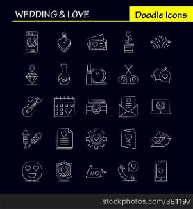 Wedding And Love Hand Drawn Icons Set For Infographics, Mobile UX/UI Kit And Print Design. Include: Laptop, Love, Heart, Wedding, Card, Love, Heart, Wedding, Icon Set - Vector