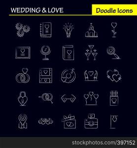 Wedding And Love Hand Drawn Icons Set For Infographics, Mobile UX/UI Kit And Print Design. Include: Bulb, Idea, Love, Heart, Wedding, Movies, Video, Love, Icon Set - Vector