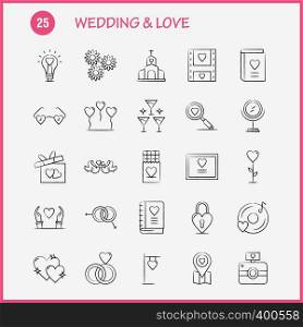 Wedding And Love Hand Drawn Icons Set For Infographics, Mobile UX/UI Kit And Print Design. Include: Bulb, Idea, Love, Heart, Wedding, Movies, Video, Love, Icon Set - Vector
