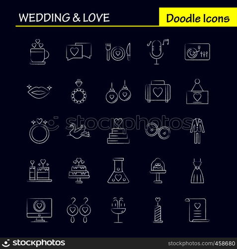 Wedding And Love Hand Drawn Icons Set For Infographics, Mobile UX/UI Kit And Print Design. Include: Cup, Tea, Love, Wedding, Heart, Candle, Light, Love, Icon Set - Vector