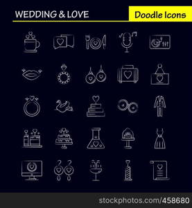 Wedding And Love Hand Drawn Icons Set For Infographics, Mobile UX/UI Kit And Print Design. Include: Cup, Tea, Love, Wedding, Heart, Candle, Light, Love, Icon Set - Vector