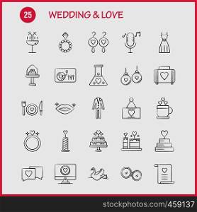 Wedding And Love Hand Drawn Icons Set For Infographics, Mobile UX/UI Kit And Print Design. Include: Cup, Tea, Love, Wedding, Heart, Candle, Light, Love, Icon Set - Vector