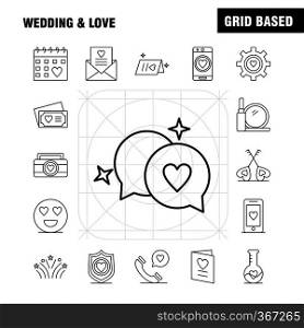 Wedding And Love Line Icons Set For Infographics, Mobile UX/UI Kit And Print Design. Include  Laptop, Love, Heart, Wedding, Card, Love, Heart, Wedding, Icon Set - Vector