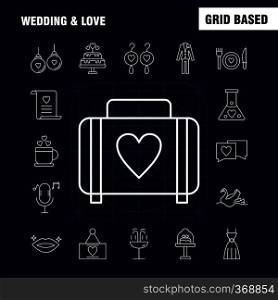 Wedding And Love Line Icons Set For Infographics, Mobile UX/UI Kit And Print Design. Include  Cup, Tea, Love, Wedding, Heart, Candle, Light, Love, Icon Set - Vector