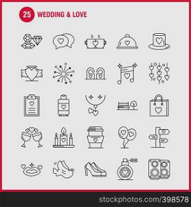 Wedding And Love Line Icons Set For Infographics, Mobile UX/UI Kit And Print Design. Include: Clipboard, Heart, Love, Text, Firework, Fire, Love, Wedding, Icon Set - Vector