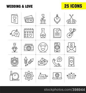 Wedding And Love Line Icons Set For Infographics, Mobile UX/UI Kit And Print Design. Include: Laptop, Love, Heart, Wedding, Card, Love, Heart, Wedding, Icon Set - Vector