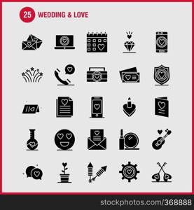 Wedding And Love Solid Glyph Icons Set For Infographics, Mobile UX/UI Kit And Print Design. Include  Laptop, Love, Heart, Wedding, Card, Love, Heart, Wedding, Icon Set - Vector