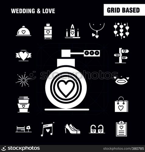 Wedding And Love Solid Glyph Icons Set For Infographics, Mobile UX/UI Kit And Print Design. Include: Clipboard, Heart, Love, Text, Firework, Fire, Love, Wedding, Icon Set - Vector