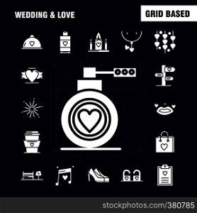 Wedding And Love Solid Glyph Icons Set For Infographics, Mobile UX/UI Kit And Print Design. Include: Clipboard, Heart, Love, Text, Firework, Fire, Love, Wedding, Icon Set - Vector