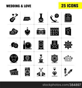 Wedding And Love Solid Glyph Icons Set For Infographics, Mobile UX/UI Kit And Print Design. Include: Laptop, Love, Heart, Wedding, Card, Love, Heart, Wedding, Icon Set - Vector