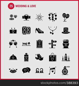 Wedding And Love Solid Glyph Icons Set For Infographics, Mobile UX/UI Kit And Print Design. Include: Clipboard, Heart, Love, Text, Firework, Fire, Love, Wedding, Icon Set - Vector