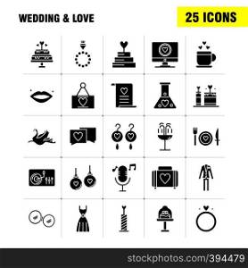 Wedding And Love Solid Glyph Icons Set For Infographics, Mobile UX/UI Kit And Print Design. Include: Cup, Tea, Love, Wedding, Heart, Candle, Light, Love, Icon Set - Vector