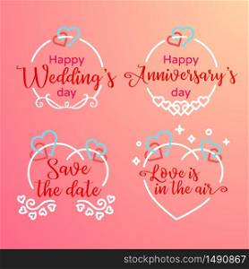 Wedding and Valentine's day and special love concept badge vector illustration. Line art frame for use as tag or label. Happy anniversary day