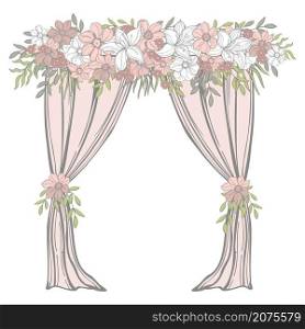 Wedding arch with pink flowers . Vector illustration.. Wedding arch. Vector illustration.