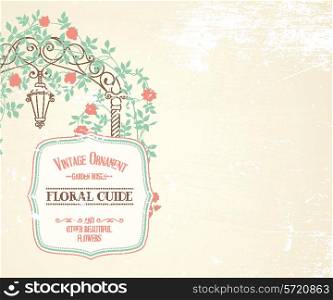 Wedding arch with roses and leaves on the greeting card. Vector illustration.