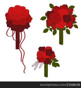 Wedding bouquets in red tones. Vector illustration.. Wedding bouquets in red tones.