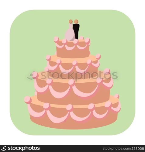 Wedding cake cartoon icon. A stylish wedding cake decorated with flowers and a bride and groom cake topper.. Wedding cake cartoon icon