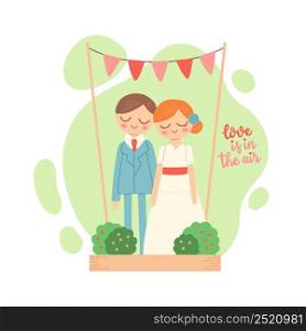 Wedding cake figurine couple flat vector illustration