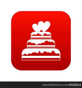 Wedding cake in simple style isolated on white background vector illustration. Wedding cake icon digital red