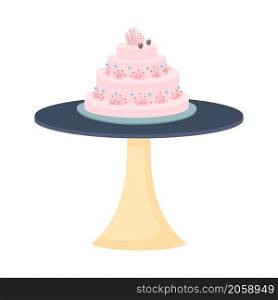Wedding cake on stand semi flat color vector object. Realistic item on white. Layered dessert with cream on table isolated modern cartoon style illustration for graphic design and animation. Wedding cake on stand semi flat color vector object