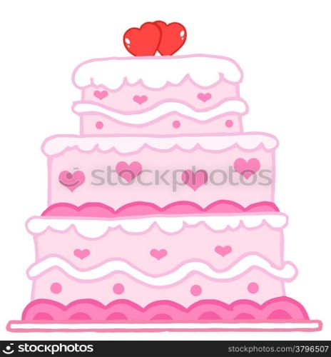 Wedding Cake With Two Red Hearts